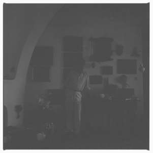 Dado, portrait of Montenegrin born artist Dado in France early 1960's (b/w photo)