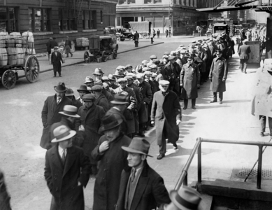 Queue of unemployed (b/w photo)