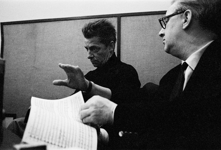 Walter Legge and conductor Herbert von Karajan, Berlin, Germany, 1957 (photo)