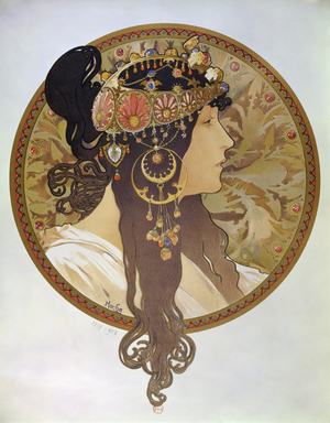 Tetes byzantines: Medallion with a Brunette's Profile, 1897 (colour litho)