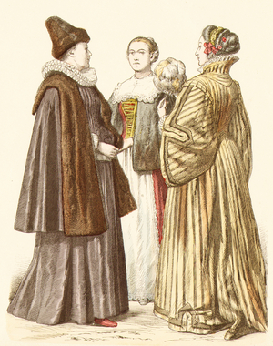 Ladies fashion, 17th century (copper plate print)
