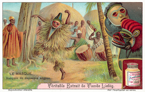Masks of African dancers (chromolitho)