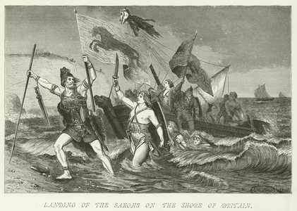 Landing of the Saxons on the shore of Britain (engraving)