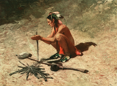 Native American Starting a Fire, 1924 (screen print)
