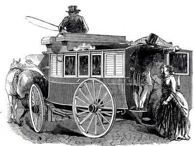 An engraving depicting a horse-drawn omnibus, London, 19th century