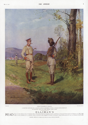 Indian soldiers in France, World War I, 1914 (colour litho)