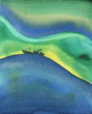 As a ship on the ocean is surrounded by water, so are we entirely surrounded and held up by God's love - whether or not we are praying, and whether or not we experience His presence, 2003 (w/c on paper)