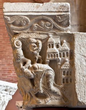 The Death of Saint John the Baptist, capital, 12th century (sculpture)
