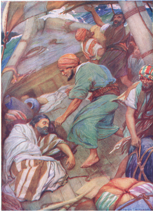 "What meanest thou, O sleeper?" (colour litho)