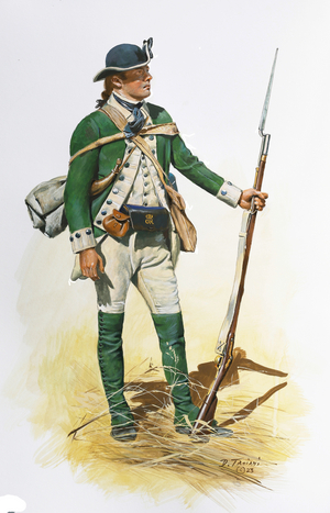 A loyalist soldier of the Gorman's Fencible Americans regiment in 1776, 2023 (watercolor and gouache on paper)
