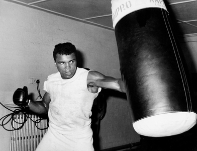 Mohammed Ali (Cassius Clay) training in White City , London may 1966 (b/w photo)
