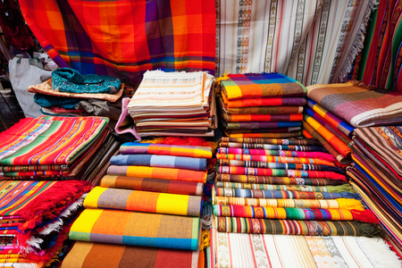 Andean Textiles For Sale at the Saturday Crafts Market, Otavalo, Imbabura, Ecuador (photo)