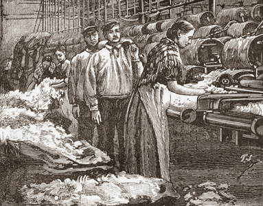 Workers at the Saltaire Woollen Mill, Bradford, North Yorkshire, England in the late 19th century.  From Our Own Country published 1898
