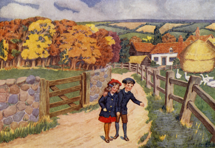 The walk to the farm (colour litho)