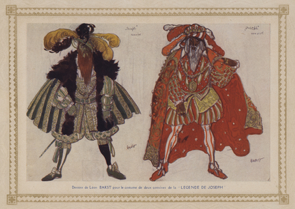 Costume designs by Leon Bakst for a Ballets Russes production of Ricards Strauss' ballet Josephslegende (colour litho)