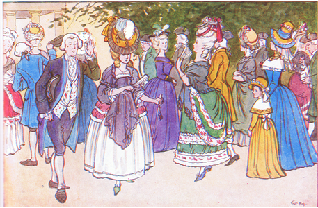 The dresses of long ago, from A Nursery History of England published by Nelson and Sons, c. 1940 (colour litho)
