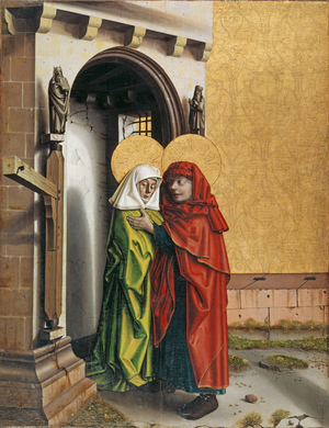 Joachim and Anne at the Golden Gate, c.1437-40 (mixed technique on wood)