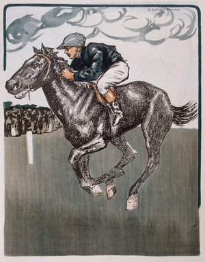 The French horse 'Hippisme' ridden by the Jockey G. STERN 1902