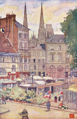 The Towers of St Ouen (colour litho)