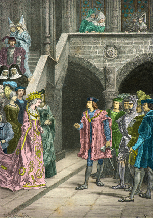 Interview between Anne de Bretagne and Charles 8 (Engraving)