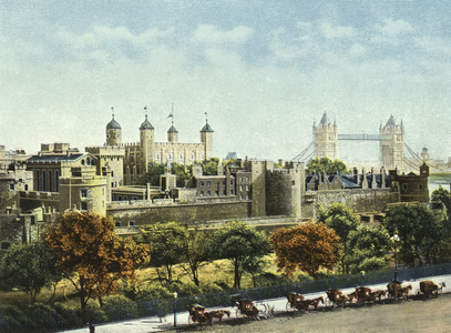 The Tower of London and Tower Bridge (coloured photo)