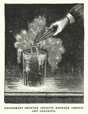 Experiment showing affinity between arsenic and chlorine (engraving)