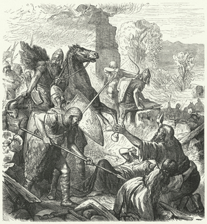Hungarian invaders in Italy, early 10th Century (engraving)