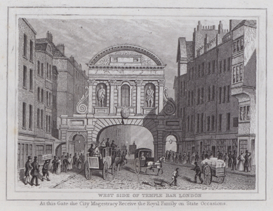 West side of Temple Bar, London (engraving)