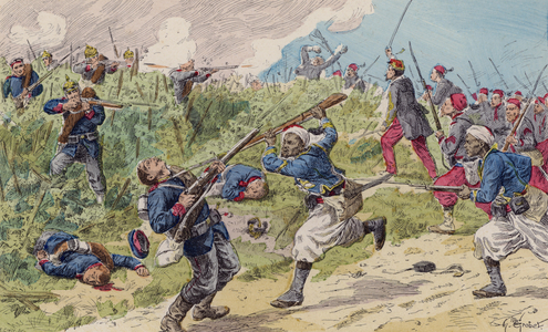 Battle of Woerth, Franco-Prussian War, 1870 (colour litho)