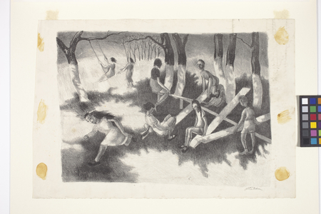 Children Playing On Swing & Seesaw (ink)