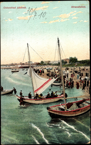 Ahlbeck, beach scene, sailing boat Empress Augusta