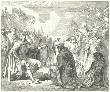 The restoration of Ottokar II as King of Bohemia by Rudolf of Habsburg, 1276 (engraving)