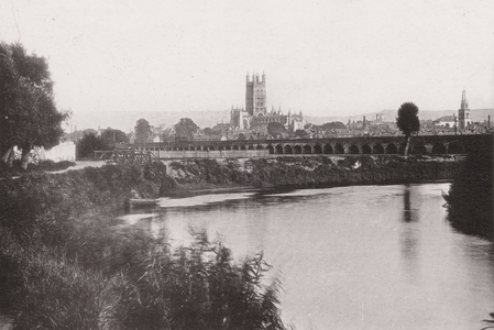 Gloucester Cathedral, from the Severn (b/w photo)
