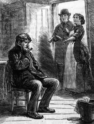 A wife showing the Rate Collector why she has no money, 1850