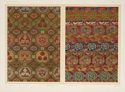 Antique Japanese Silk Brocade Designs Featuring Phoenixes, Floral Roundels, and Ornamental Medallions (litho)