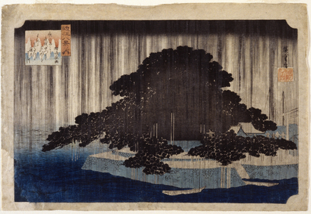 Night Rain At Karasaki (colour woodblock print)