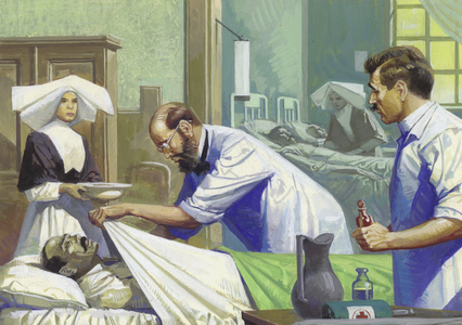 Yellow fever killing workers on the Panama Canal (gouache on paper)
