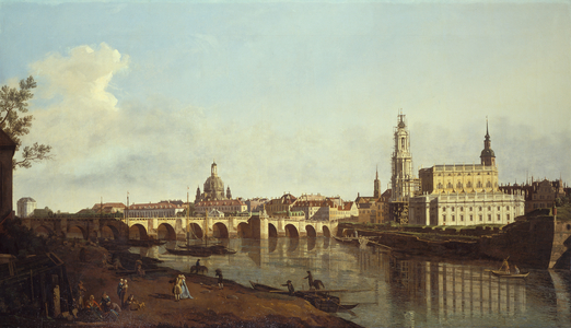 A View of Dresden from the Right Bank of the River Elbe above the Augustusbrucke (oil on canvas)