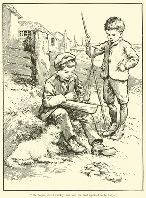 "His fingers moved quickly, and soon the boat appeared to be ready" (engraving)
