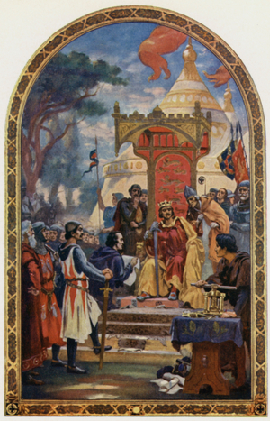 King John signing Magna Charta (colour litho)