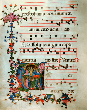 Antiphonary in note 5, a book which contains the chants to be sung by the choir during mass (parchment)