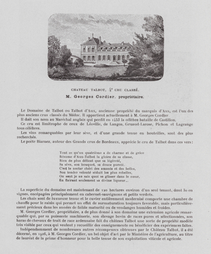 Chateau Talbot, 4e Cru Classe, M Georges Cordier, proprietaire (b/w photo)