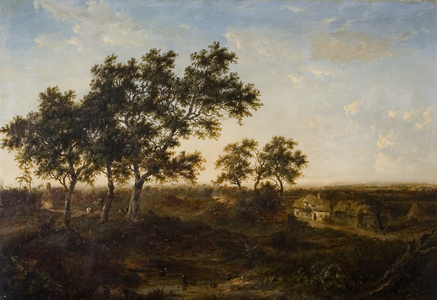 Landscape with Cottage and Figures, early 19th century (oil on canvas)