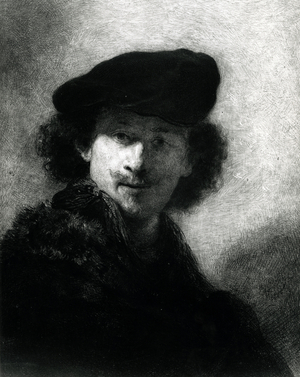 Self Portrait with a Velvet Beret (etching)