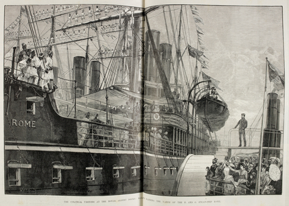 The colonial visitors at the Royal Albert Docks watching the P. and O. steamship Rome