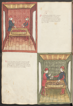 Full page: text and miniatures: " Pomeranze " (miniature)