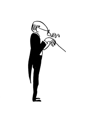 Conductor using baton - caricature by John Minnion