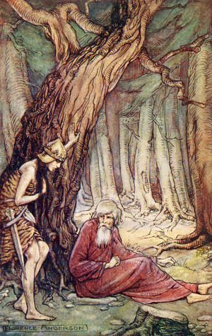 Boadicea and the Druid, from the poem Boadicea by William Cowper, from Reading from Historical Romances, published 1914 (colour litho)