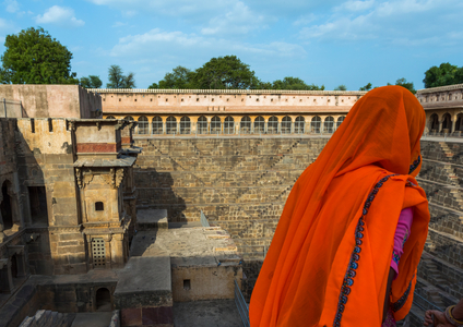 Rajasthani women in Chand Baori stepwell, Rajasthan, Abhaneri, India, 2019 (photo)