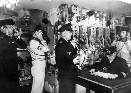 In the command center of the German battleship 'Scharnhorst' (b/w photo)